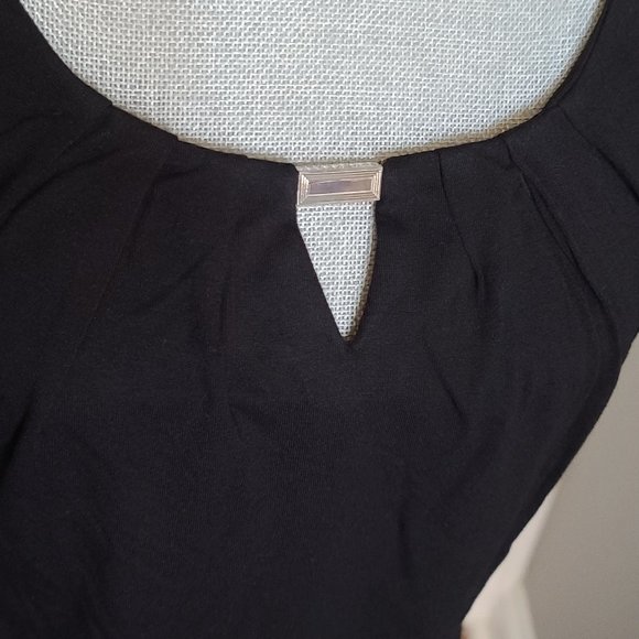 WHBM Black 3/4 Sleeve Tee with Metal Accent - Picture 2 of 5